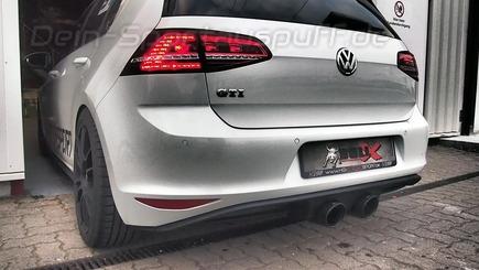 BULL-X Mittig Edelstahl Duplex Sportauspuff Ø76mm VW Golf 7 GTI im R32-Design inkl. Endrohrsatz nach Wahl