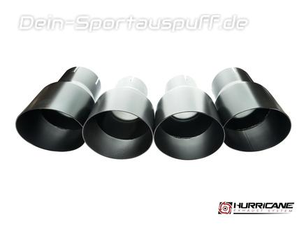 Hurricane Edelstahl Duplex Endrohrsatz je 2x114mm rund scharfkantig abgeschrägt schwarz gepulvert(Anschluss 63/76mm)
