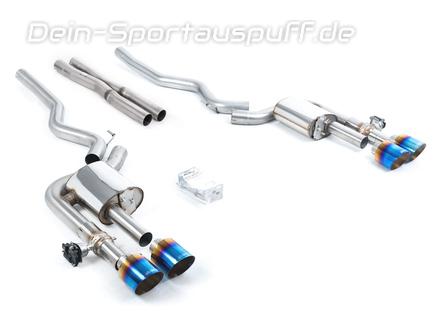 Milltek Edelstahl Duplex Sportauspuff-Komplettanlage ab Kat inkl. Klappensteuerung Shelby Mustang GT500 je 2x115mm rund doppelwandig abgeschrägt Titan burned