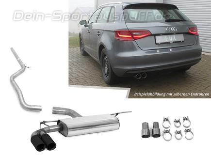 Fox Edelstahl Racing-Komplettanlage ab Kat Audi A3 8V Sportback ab 2012 2x80mm rund doppelwandig abgeschrägt schwarz