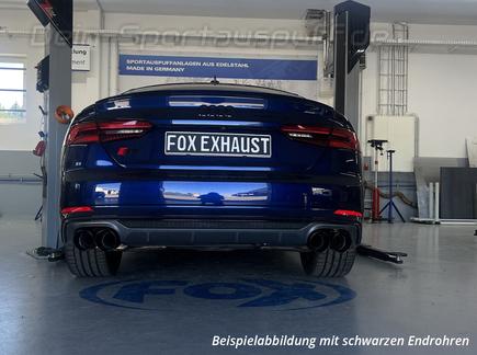 FOX Edelstahl Duplex Sportauspuff-Komplettanlage ab Kat mit Klappensteuerung Audi S5 B9 Typ F5 je 2x100mm rund doppelwandig abgeschrägt