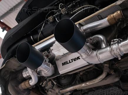 Milltek Edelstahl Sportauspuff Mittig Porsche 911 991.2 Carrera 2x115mm rund doppelwandig abgeschrägt schwarz
