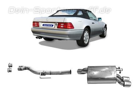 Bastuck Edelstahl Racing-Komplettanlage ab Kat Mercedes-Benz SL 6- und 8 Zylinder R129 2x105x75mm oval eingerollt abgeschrägt
