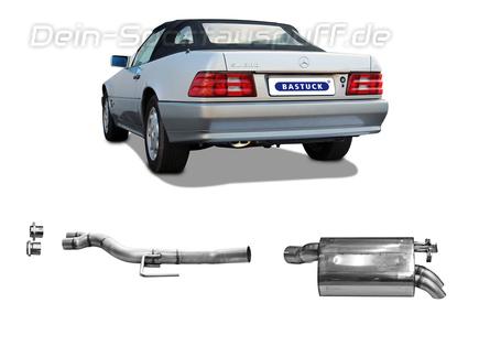 Bastuck Edelstahl Racing-Komplettanlage ab Kat Mercedes-Benz SL 6- und 8 Zylinder R129 2x54mm Dieseloptik nach unten gebogen