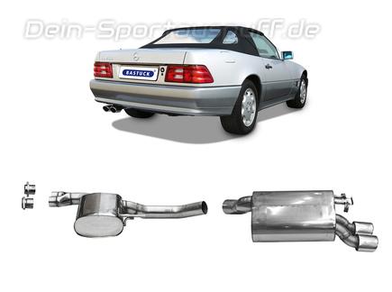 Bastuck Edelstahl Sportauspuff-Komplettanlage ab Kat Mercedes-Benz SL 600 V12 R129 2x105x75mm oval eingerollt abgeschrägt