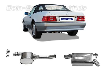 Bastuck Edelstahl Sportauspuff-Komplettanlage ab Kat Mercedes-Benz SL 600 V12 R129 2x54mm Dieseloptik nach unten gebogen