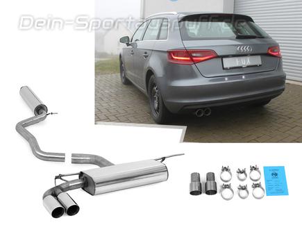 Fox Edelstahl Sportauspuff-Komplettanlage ab Kat Audi A3 8V Sportback 1.5 TFSI 2x80mm rund doppelwandig abgeschrägt