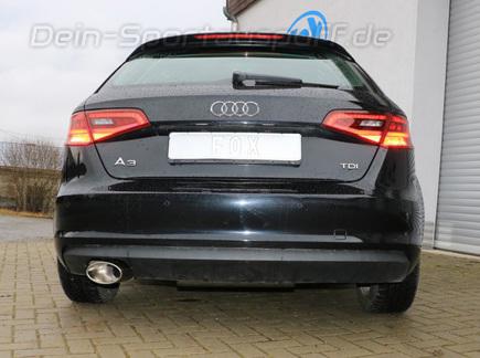 Fox Edelstahl Sportauspuff-Komplettanlage ab Kat Audi A3 8V Sportback 1.5 TFSI 160x90mm oval eingerollt seitlich abgeschrägt