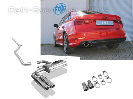 Fox Edelstahl Racing-Komplettanlage ab Kat Audi A3 8V 1.5 TFSI Limousine S-Line 2x80mm rund eingerollt abgeschrägt