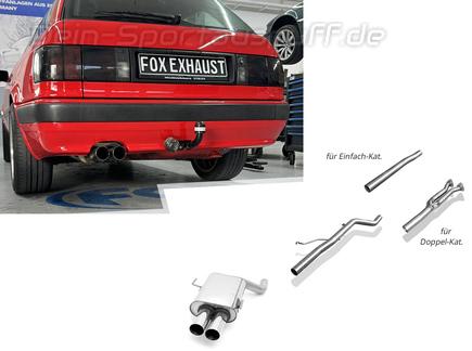 Fox Edelstahl Racing-Komplettanlage ab Kat Audi 80 quattro B4 Limousine/Avant mit Serien-Schürze 2x70mm rund scharf