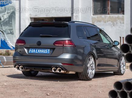 FOX Edelstahl Duplex Racing-Komplettanlage ab Kat VW Golf 7 R Variant Facelift je 2x100mm rund doppelwandig abgeschrägt mit Absorber