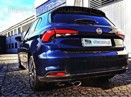 Ulter Edelstahl Sportauspuff Fiat Tipo Schrägheck 120x80mm oval eingerollt abgeschrägt mit Absorber