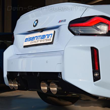 Eisenmann Edelstahl Duplex Racing-Komplettanlage inkl. OPF-Ersatz BMW M2 G87 je 2x110mm rund doppelwandig abgeschrägt mit Carbon-Hülle