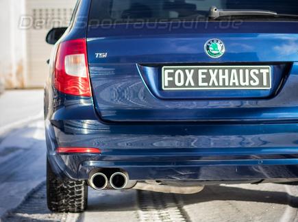 Fox Edelstahl Sportauspuff-Komplettanlage ab Kat Skoda Superb 3T 1.8 2.0l TSI 2x80mm rund doppelwandig abgeschrägt
