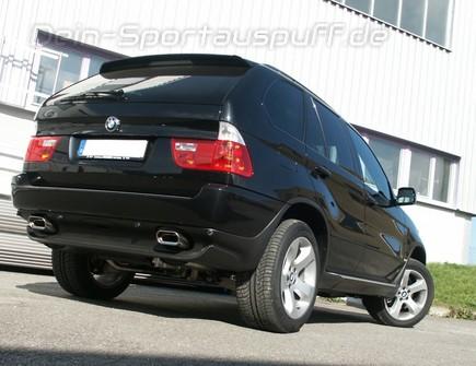 Fox Edelstahl Duplex Racing-Komplettanlage ab Kat BMW X5 E53 4.4i 320PS 160x80mm flachoval eingerollt abgeschrägt mit Absorber