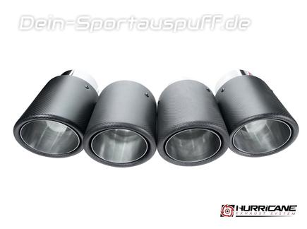 Hurricane Edelstahl Duplex Endrohrsatz je 2x114mm rund eingerollt abgeschrägt aus Carbon (Anschluss 63/76mm)