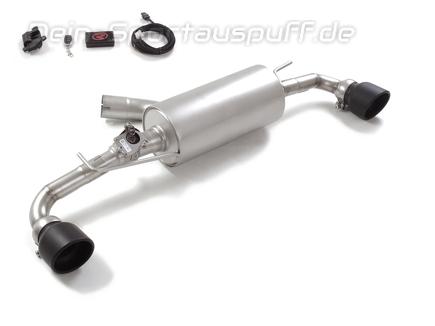 Ragazzon Edelstahl Duplex Sportauspuff mit Klappe Toyota Yaris GR Facelift Typ XP21 je 114mm rund eingerollt abgeschrägt in schwarz