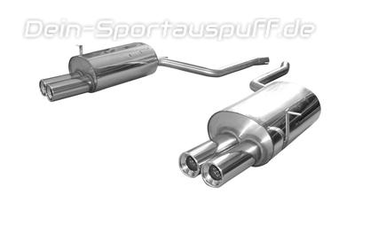 Fox Edelstahl Duplex Sportauspuff-Komplettanlage ab Kat BMW 7er E38 735i mit Endrohraussparung 2x90mm rund eingerollt gerade mit Absorber (Mod. ab 11/1999)