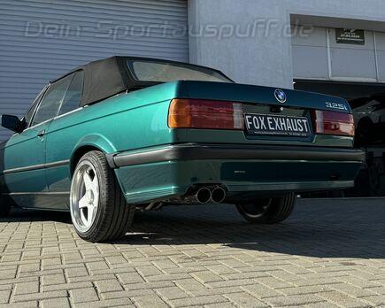 Fox Edelstahl Sportauspuff ab Kat BMW 3er E30 325i (für M-Technik-Heck) ab Bj.09.87 2x76mm rund scharf abgeschrägt