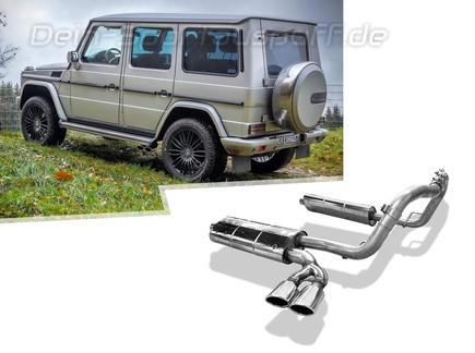 Fox Edelstahl Sportauspuff-Komplettanlage ab Kat Mercedes G-Klasse W463 G500 (ab 2004) 2x106x71mm oval eingerollt abgeschrägt