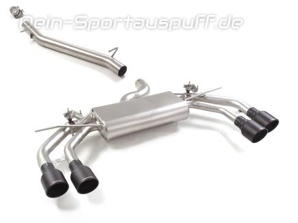 Ragazzon Edelstahl Sportauspuff-Komplettanlage ab OPF Audi S3 Stufenheck 8Y ab 2024 je 2x102mm rund eingerollt abgeschrägt in schwarz