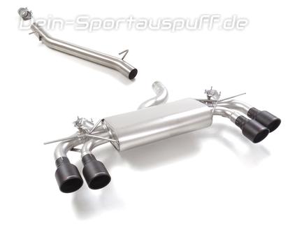 Ragazzon Edelstahl Sportauspuff-Komplettanlage ab OPF Audi S3 Sportback 8Y ab 2024 je 2x102mm rund eingerollt abgeschrägt in schwarz