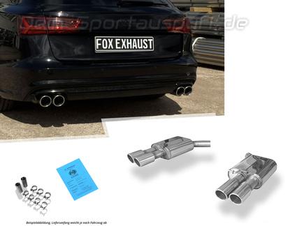 Fox Edelstahl Duplex Sportauspuff Audi A6 4G Typ C7 2.0l TFSI + quattro je 2x90mm rund eingerollt abgeschrägt
