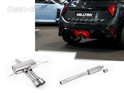 Milltek Edelstahl Sportauspuff-Komplettanlage ab OPF Mini F66 Cooper S 2x100mm rund doppelwandig abgeschrägt Titan matt