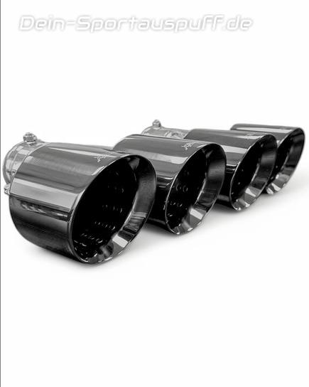 BULL-X Edelstahl Endrohrsatz zum Aufstecken 4x101mm rund doppelwandig abgeschrägt versetzt in schwarz (nur für EGO-X Anlagen)