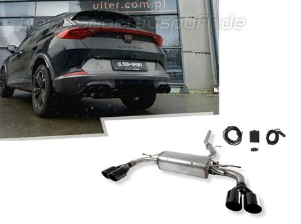 Ulter Edelstahl Duplex Sportauspuff mit Klappensteuerung Cupra Formentor 2.0 TSI 4Drive je 2x90mm rund eingerollt abgeschrägt in schwarz