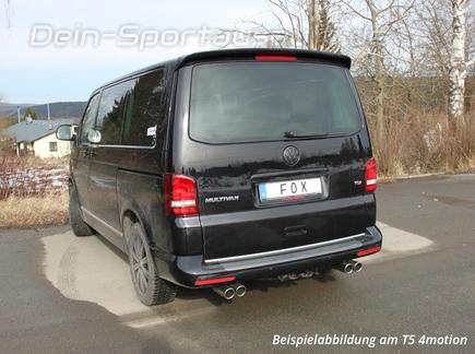Fox Edelstahl Duplex Sportauspuff-Komplettanlage ab Kat VW T6 4motion je 2x80mm rund eingerollt gerade mit Absorber