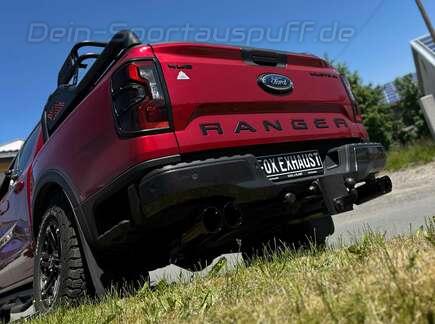 Fox Edelstahl Duplex Sportauspuff Ford Ranger 3.0 EcoBlue je 2x100mm rund doppelwandig abgeschrägt in schwarz