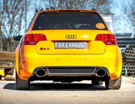 Fox Edelstahl Duplex Sportauspuff-Komplettanlage ab Kat Audi RS4 B7 je 160x130mm oval abgeschrägt