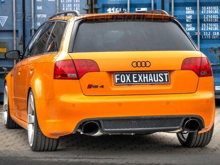 Fox Edelstahl Duplex Sportauspuff-Komplettanlage ab Kat Audi RS4 B7 je 160x130mm oval abgeschrägt in schwarz
