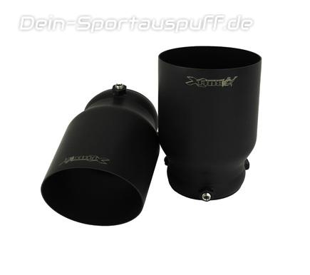 BULL-X Edelstahl Endrohrsatz zum Aufstecken 2x114mm rund scharf abgeschrägt schwarz (76mm Anschluss)