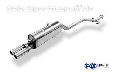 Fox Edelstahl Sportauspuff-Komplettanlage BMW 5er E28 520i (Mod. ohne Kat + mit Flansch) 2x63mm rund eingerollt gerade