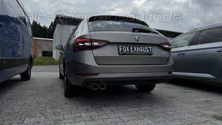 Fox Edelstahl Sportauspuff Skoda Superb 3V 2.0 TDI 4x4 2x90mm rund doppelwandig abgeschrägt