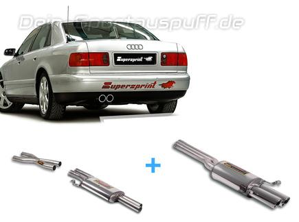 Supersprint Edelstahl Sportauspuff-Komplettanlage ab Kat Audi A8 D2 2.8l 193 PS 2x90mm rund eingerollt abgeschrägt