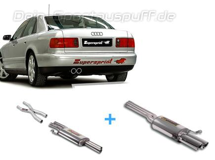 Supersprint Edelstahl Sportauspuff-Komplettanlage ab Kat Audi A8 D2 3.7l 4.2l 2x90mm rund eingerollt abgeschrägt