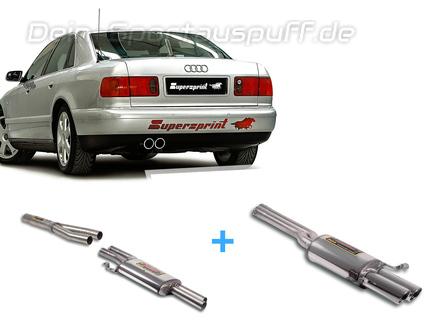 Supersprint Edelstahl Sportauspuff-Komplettanlage ab Kat Audi A8 D2 2.5l TDI 2x90mm rund eingerollt abgeschrägt