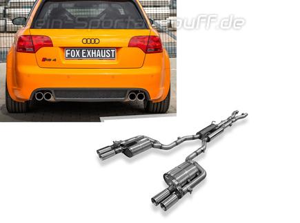 Fox Edelstahl Duplex Sportauspuff-Komplettanlage ab Kat Audi RS4 B7 je 2x80mm rund doppelwandig gerade