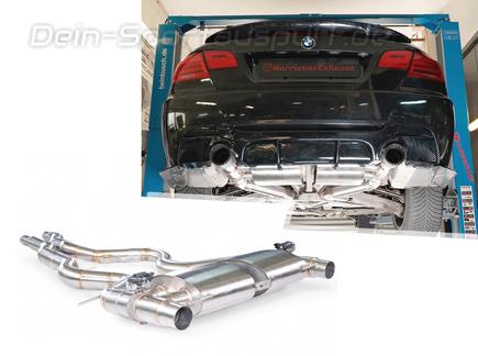 Hurricane V2 Edelstahl Duplex Sportauspuff-Komplettanlage ab Kat mit Klappensteuerung Ø89mm BMW 3er 335i E92 E93 (Mod. mit N54-Motor) inkl. Endrohrsatz nach Wahl
