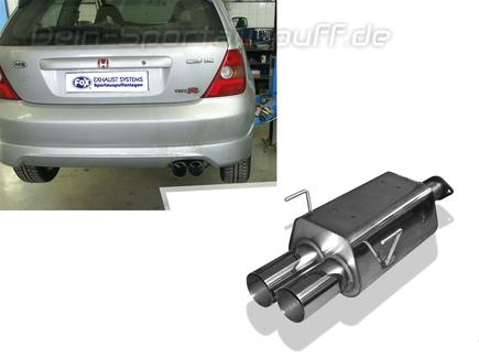 Fox Edelstahl Sportauspuff Honda Civic 7 Type R EP3 2x76mm rund scharf gerade