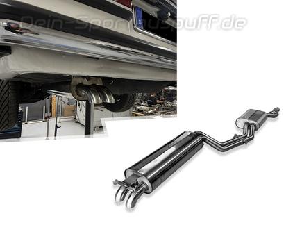 Fox Edelstahl Sportauspuff-Komplettanlage ab Kat Mercedes E-Klasse W123 230 E 2x55mm Dieseloptik nach unten gebogen