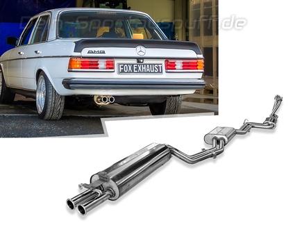 Fox Edelstahl Sportauspuff-Komplettanlage Mercedes E-Klasse W123 280 E 2x50mm rund nach außen gerollt