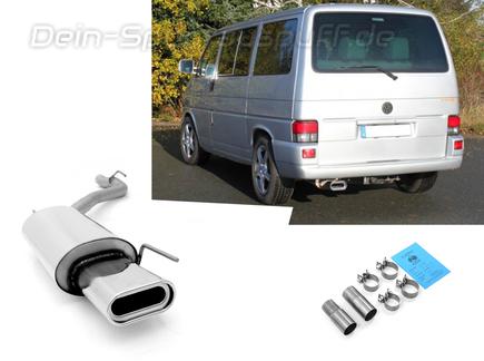 Fox Edelstahl Sportauspuff VW T4 Bus Transporter Caravelle Multivan 160x80mm flachoval eingerollt abgeschrägt mit Absorber