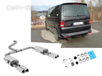Fox Edelstahl Duplex Sportauspuff VW T5 Bus 2x80mm rund eingerollt gerade mit Absorber