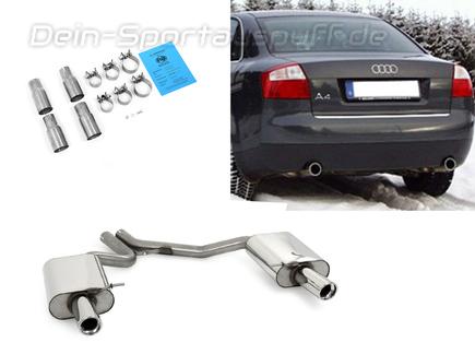 Fox Edelstahl Duplex Sportauspuff Audi A4 B6 Typ 8E Limousine/Avant 1.8T u. 2.4l 1x90mm rund eingerollt abgeschrägt mit Absorber