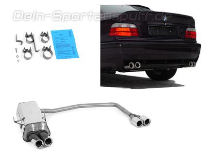 Fox Edelstahl Duplex Sportauspuff BMW 3er E36 Limo Touring Coupe Cabrio 2x76mm rund eingerollt gerade mit Absorber