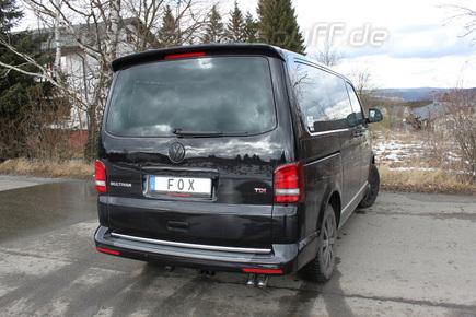 Fox Edelstahl Sportauspuff VW T5 4motion Caravelle Kombi Multivan 2x63mm Dieseloptik scharf 45° nach unten gebogen